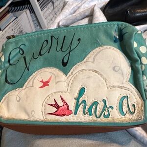 Teal and White Cloud Print Pouch